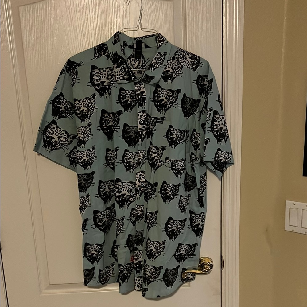 Men's Volcom Black and Green Cat Print Shirt